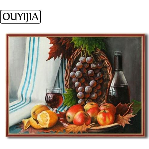 OUYIJIA Oil Fruits 5D DIY Diamond Painting Orange Grape Embroidery Diamond Mosaic Rhinestone Cross Stitch Apple Decoration Gift