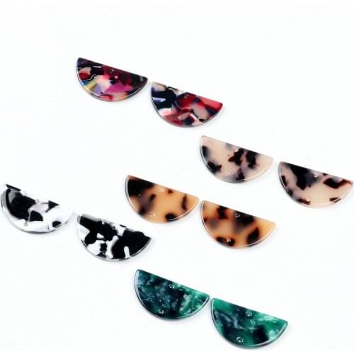 Tortoise Shell Earring Charms,Acetate Acrylic Beads,Half Round Shaped Pendant,Semicircle Connectors 2Hole,Earring Parts-ACE219