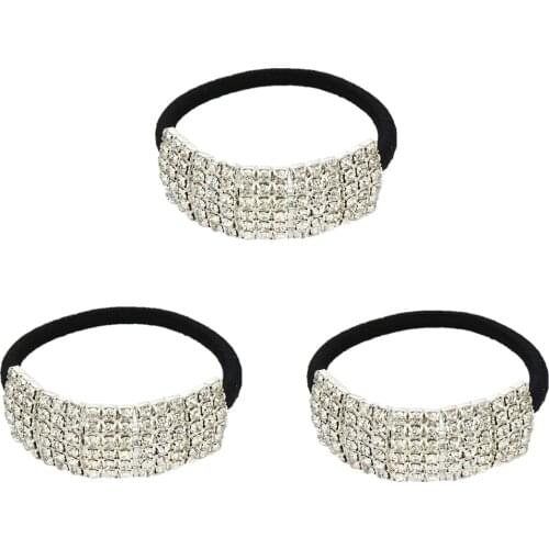 Xiwstar 3Pcs Fashion Womens Elastic Crystal Rhinestone Hair Ties Bands Ropes Wedding Party Hair Accessories Hairband Headband