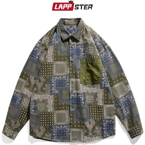 LAPPSTER-Youth Men Vintage Full Printed Streetwear Shirts 2021 Summer Mens Patchwork Long Sleeve Korean Shirt Man Hip Hop Blouse