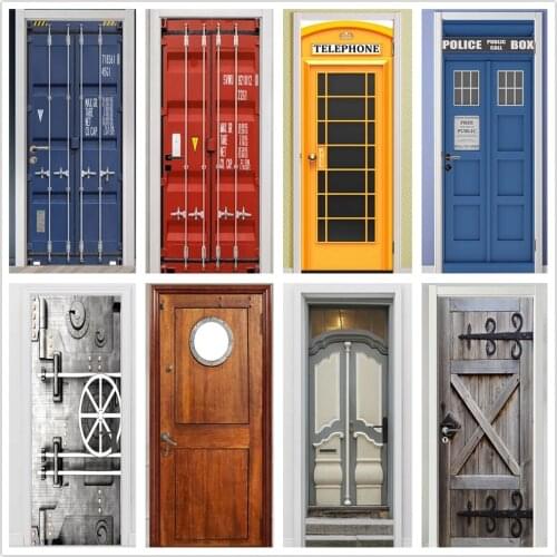 Self Adhesive Waterproof Wallpaper 3D Door Stickers Home Decor Renew PVC Mural Paper Wood Grain Print Art Picture For Bedroom