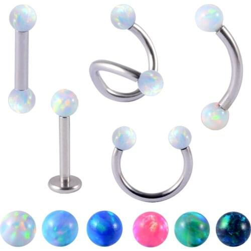 1PC Surgical Steel Internally Thread Opal Ear Tragus Cartilage Helix Earring Piercing Septum Clicker Nose Eyebrow Lip Ring 16g