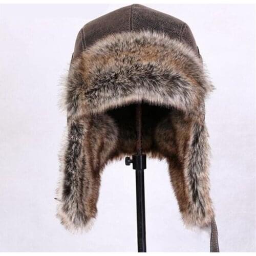Winter Womens Warm Earflap Hat Men Pilot Aviator Bomber Trapper Hat Faux Fur Leather Snow Cap With Ear Flaps