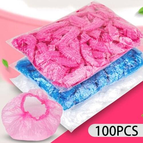 100PCS Disposable Shower Caps Transparent and Waterproof Hair Salon Hotel One-Off Bathing Elastic Shower Hat Bathroom Products