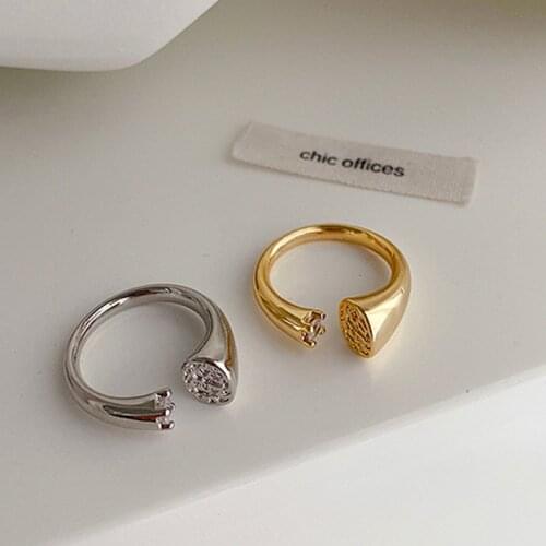 Chic Fashion Gold Silver Color Open Cuff Irregular Wave Circle Crystal Rings for Women Girls Fashion Jewelry