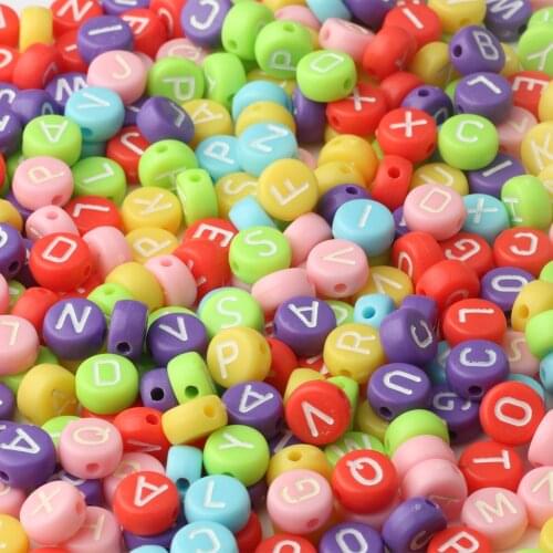 Mix White Letter Acrylic Beads Round Flat Alphabet Colorful Cube Loose Spacer For Jewelry Making Handmade Diy Bracelet Necklace