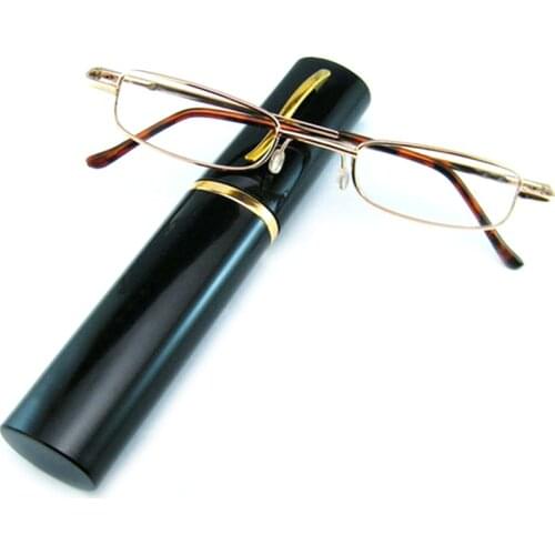 Men Unisex Presbyopia Reading Glasses Pen Tube Case +1.5 +2.0 +2.5 +3.0 Metal Full Frame Portable Gafas 006
