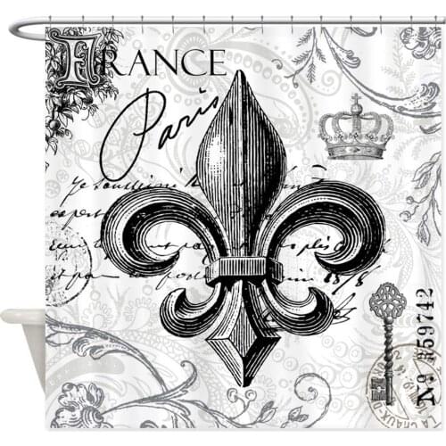Vintage French Fleur De Lis Decorative Fabric Shower Curtain