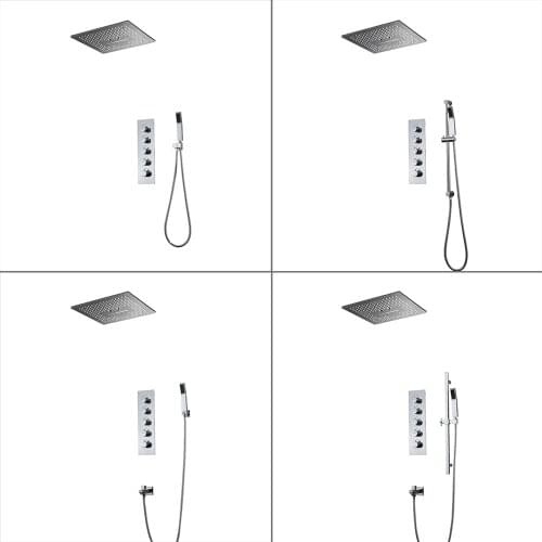 Ceiling Embedded LED Shower Head Set 64 Color With 16 Inch Square Three Function Shower Head And Hand Shower Set