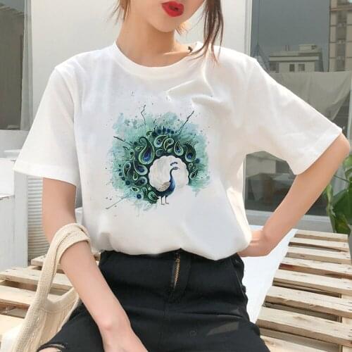 Aesthetic Tumblr Mujer Women T Shirt Trendy Arrivals Short Sleeve Peacock Opens The Screen Cartoon Top Funny Kawaii Tshirt