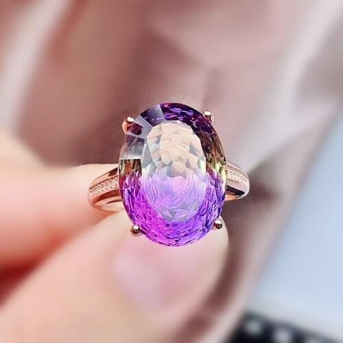 Ametrine ring Per jewelry 12*16mm 11ct colorful big gemstone 925 sterling silver Fine jewelry For women or girls rings J292203