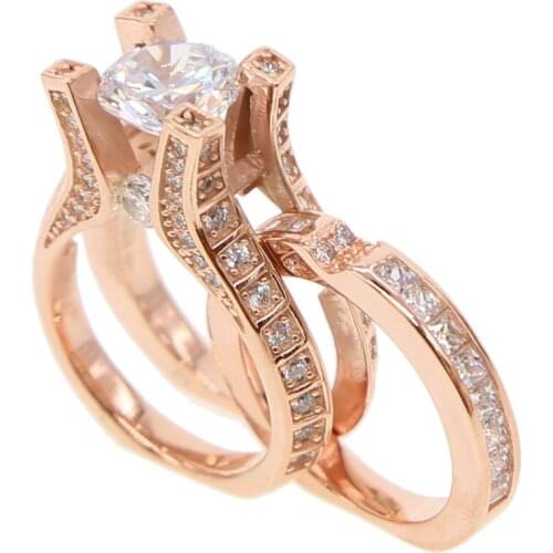 925 sterling silver clear AAA+ cz cubic zirconia rose gold color factory promtion size 5 6 7 8 wedding engagement ring for women