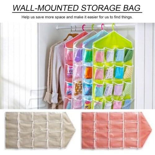 16 Pockets Closet Multi-role Hanging Bag Socks Bra Underwear Rack Hanger Storage Organizer Wall-Mount For Household Sundries