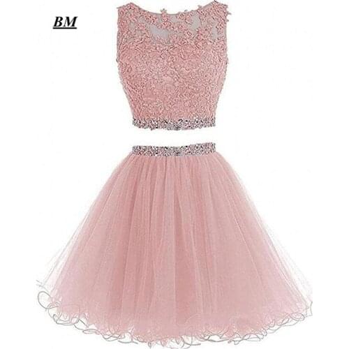 2019 Two Piece Short Prom Dresses Beading Graduation Cocktail Formal Prom Party Gown Vestido de Formatura BM78