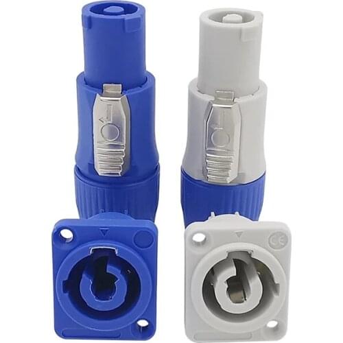 3Pin NAC3FCA NAC3FCB Connector LED Speakon Male Plug Blue (Input)+White (Output) Plug+Female Socket 20A 250V AC Power Connector