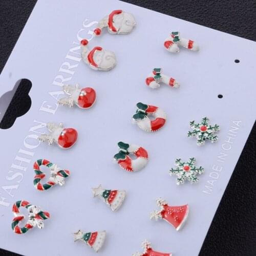 8Pairs/Set 2019 Christmas Tree Snowman Deer Bell Ear Stud Earrings Xmas Party Jewelry Gift Fashion Earing For Women
