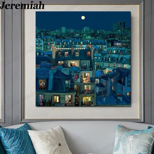 Abstract City Night Scene Canvas Poster Retro Picture Print Wall Art Living Room Home Decoration Frameless Painting