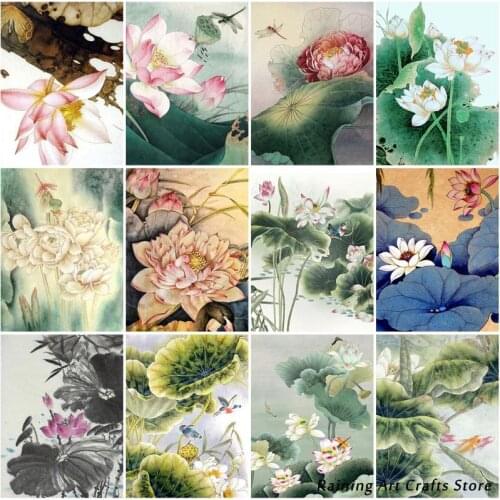 5D Diy Diamond Painting Chinese Style Pond Lotus Cross Stitch Kits Embroidery Full Round Square Drill Mosaic Pictures Home Decor