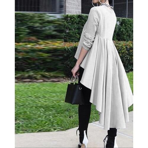 Womens Long Sleeve Asymmetrical Waterfall Shirt Tops High Low Loose Blouse Tunic Plus Size