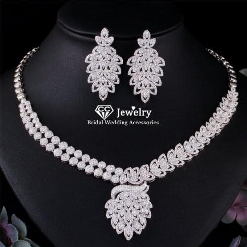 CC Wedding Jewelry Set Silver Necklace Drop Earring for Women Bridal Engagement Accessories Exquisite Fine Cubic Zircon T0180