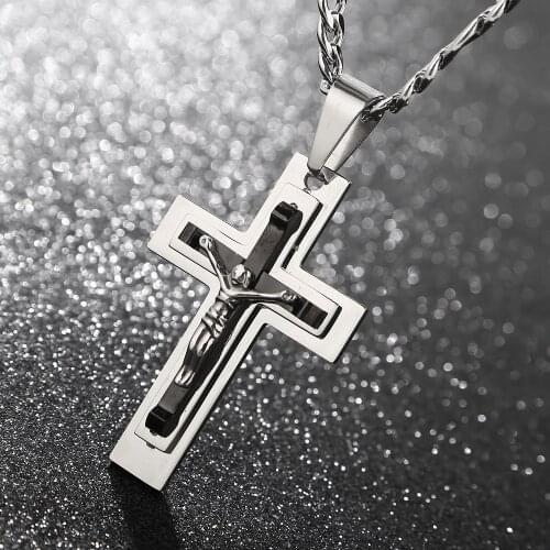 Top Quality New style Large Cross Christ Jesus Pendant Necklace for Men Gold tone Chains necklace For DIY Jewelry Making