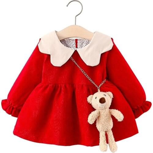 Baby Casual Dresses Autumn Cute Kid Girl Bowknot Ruffles Vestidos Long Sleeve Infant Sweet Spring Clothes 0-24M