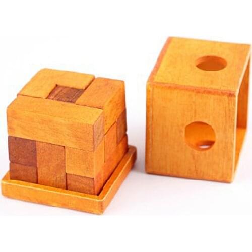 Children Wooden Ming Lock Building Blocks Brain Teaser Puzzle Toy Cube Boxed