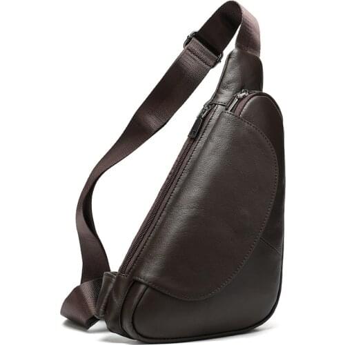 Men Bag Genuine Leather Luxury Crossbody Bags Over The Shoulder Vintage Triangle Man Chest Bag Leisure Cross Body Leather Bags