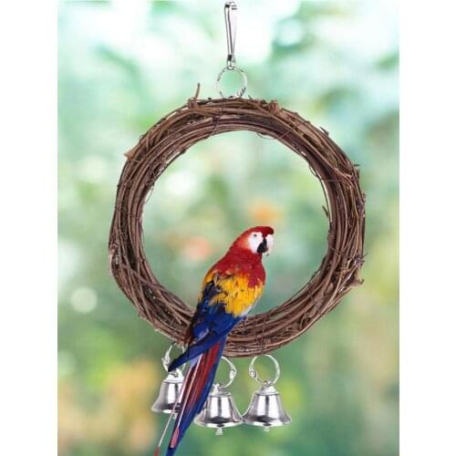 Bird Parrots Vine Rattan Swing Hanging Climbing Ring Natural Mini Hanging Parrot Toy with Bells Birds Standing Chew Toy