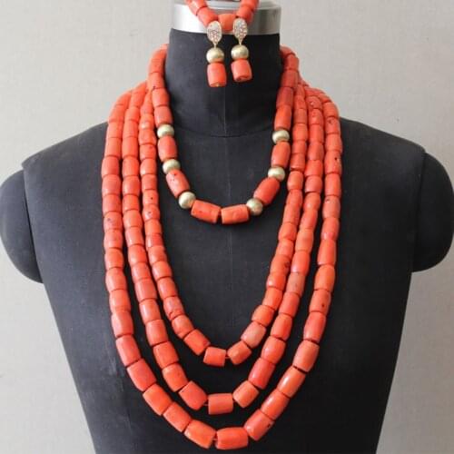 Dudo Big Jewelry Set Wholesale 4 Layers Coral Beads for Men and Women Bridal Necklace and Earrings Set