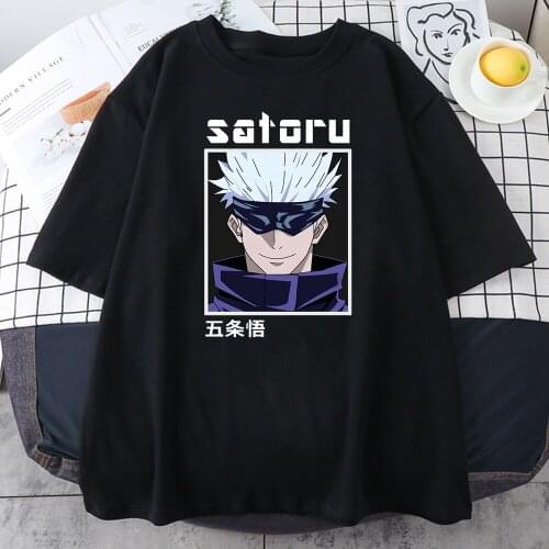 Jujutsu Kaisen Gojo Satoru Oversized T-shirt Man Black Loose O Neck Short Sleeve T shirts New 2021 Soft Crewneck Homme T shirts