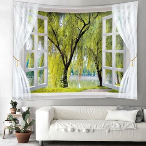 Nature Forest Tapestry Willow Wall Cloth Tapestry Hippie Mandala Tapestries Outside Window Landscape Home Decoration Tapestry