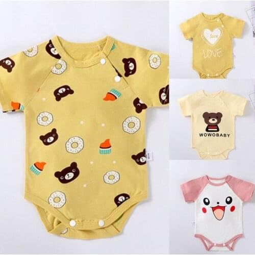 Newborn Infant Baby Raglan Short Sleeve Bodysuit Cute Cartoon Print Cotton Onesies Romper Buttons Summer Playsuit Outfit