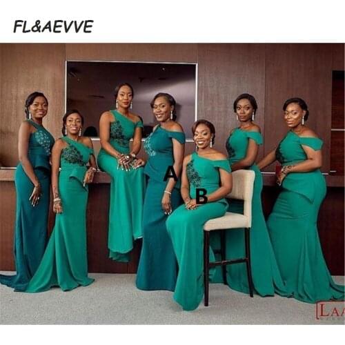 Coral Mermaid Bridesmaid Dresses South African Lace Top Long Sleeves Black Girls Bridesmaid Dress for Wedding Party