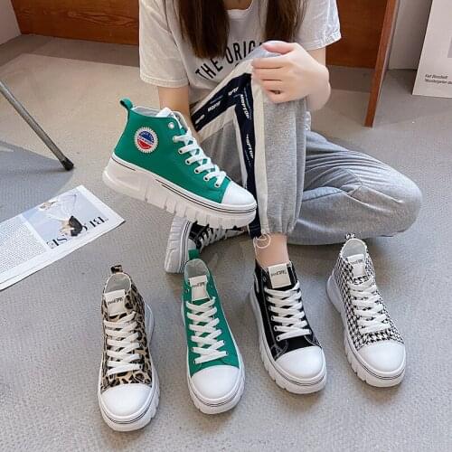 Womens Shoes 2021 Autumn Fashion Leopard Canvas Shoes Ladies High Top Flat Shoes Women Casual White Shoes Zapatillas De Mujer