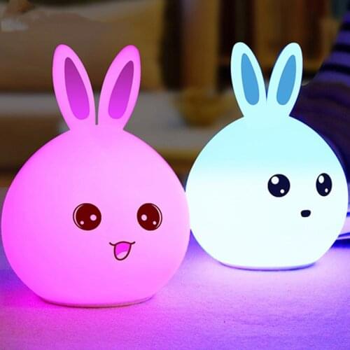 Cute Rabbit Silicone LED Night Light USB Rechargeable Baby Bedroom Night Lamp Touch Sensor Light for Children Baby Gift