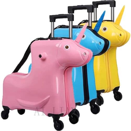 Cartoon horse kids rolling luggage children trolley luggage bag Sitting suitcase on spinner wheels Riding Trojanl luggage gift