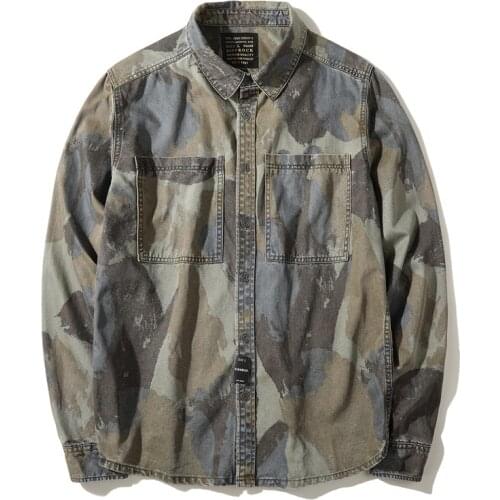 American Retro Tooling Shirt Jacket Mens Personality Military Uniform 100% Cotton Casual Camouflage Long-sleeved Shirt Blouses