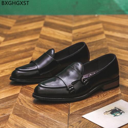 Brown Mens Dress Shoes Loafers Double Monk Strap Leather Shoes Men Formal Black Party Shoes for Men 2021 Chaussure Homme Zapatos