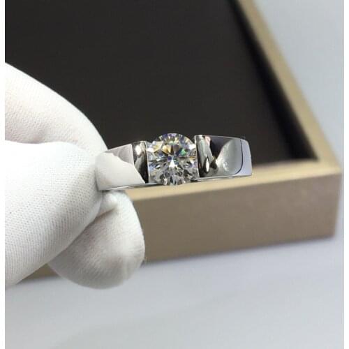 Silver 925 Original 1 Carat Round Brilliant Cut Diamond Test Past D Color Moissanite Wedding Ring for Men Gemstone Jewelry Gift