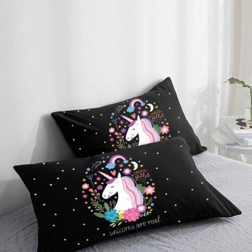 Custom Pillow Case Pillowcase 50x70 50x75 50x80 70x70 Decorative Pillow Cover Black unicorn Cartoon Bedding Kids Baby Children