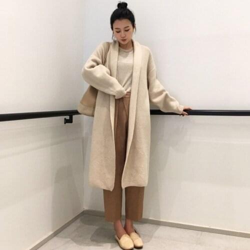 2021 Autumn Winter New Vintage Long Knitted Thick Warm Cardigan Women Sweater Loose Cape Female Elegant Outerwear AIYANGA