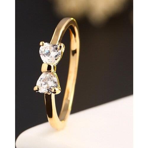 New Elegant rings bow crystal for women engagement finger rings for women new party ring size 9 gold Alloy wedding ring jewelry