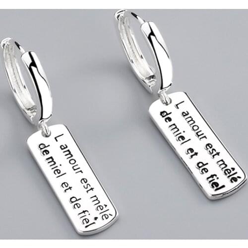 New Fashion Creative Hoop Earrings With Rectangle Pendants Letters Simple Huggie Cute Dangle Piercing Earring Jewelry For Women