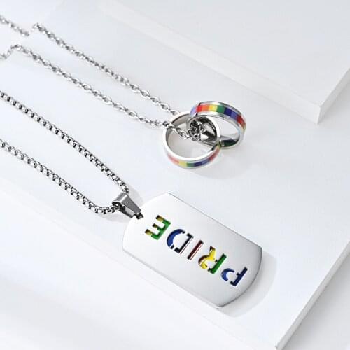 New Simple Dog Tag Pendant Necklaces for Men Rainbow PRIDE Lala Gay Stainless Steel Necklace Male Jewelry Gift