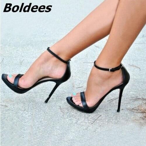 New Style Black Open Toe Line-Style Sandals Sexy Straps Stiletto Heels Woman Ankle Strap Dress Concise Style Shoes