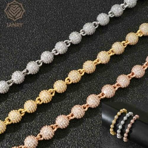 JANRY 8MM High Quality Round Ball Cubic Zirconia Hip Hop Necklace Chain For Men Women Jewelry Gifts