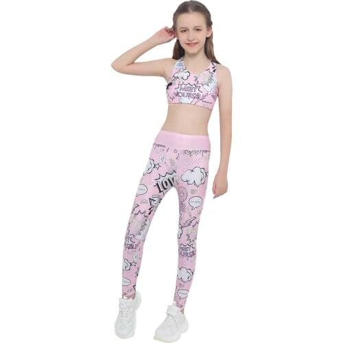 Baby Girls Cartoon Print Active Sports set fitness Gymnastics Outfits Sleeveless Top Long Pants 2 Pieces Tracksuits Clothes Sets