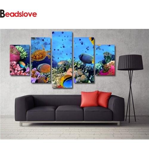 Underwater turtle fish 5Piece handcraft 5d diy diamond painting pattern mosaic embroidery rhinestone wall art multi panel
