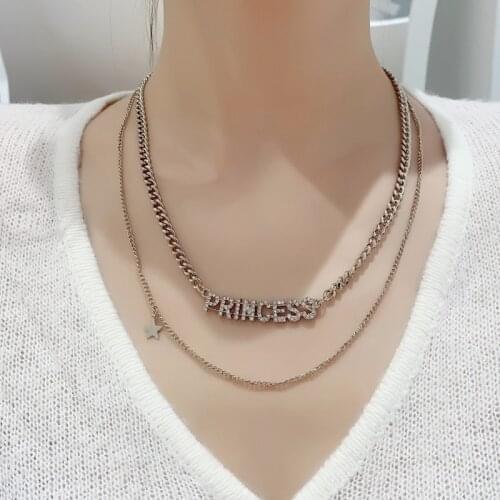 Origin Summer Unique Design Double Layer Rhinestone Letter Chokers Necklace for Women Fashion Star Pendant Necklace Jewelry